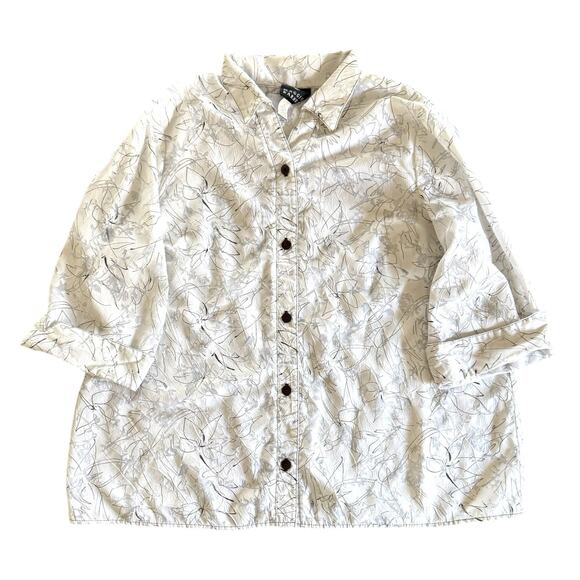 Maggie Barnes Textured Button Shirt Plus 20W Roll Tab Resortwear Tropical Vaca - Picture 1 of 7
